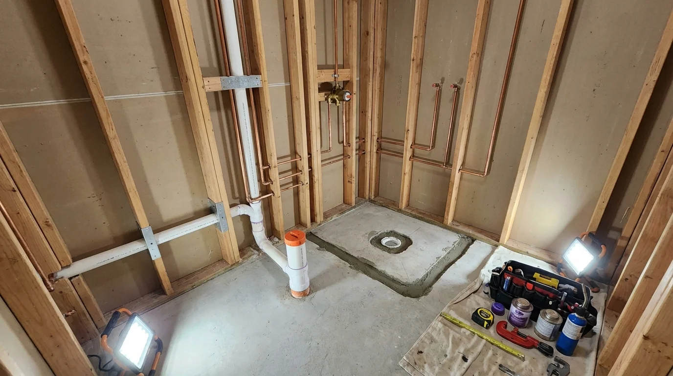 Bathroom rough-in plumbing during remodel by Johns Plumbing LLC in Elizabethton
