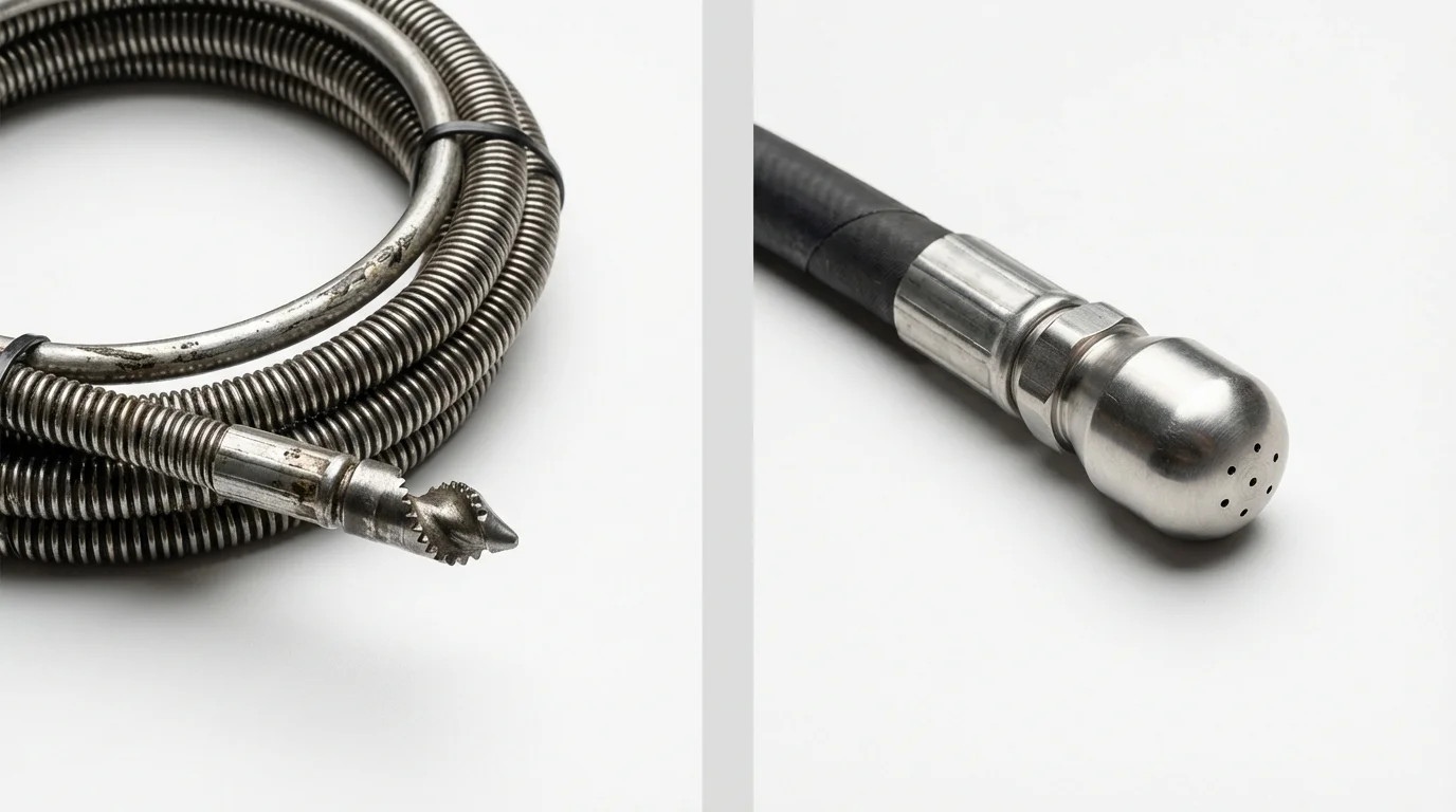 Drain snake cable and hydro jetting nozzle used for drain cleaning in Elizabethton, TN