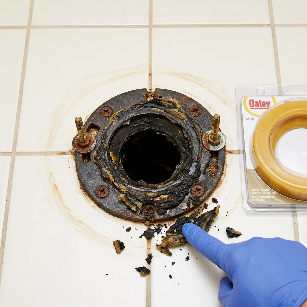 Failed wax ring showing water seepage at the base of a toilet in a Elizabethton, TN home