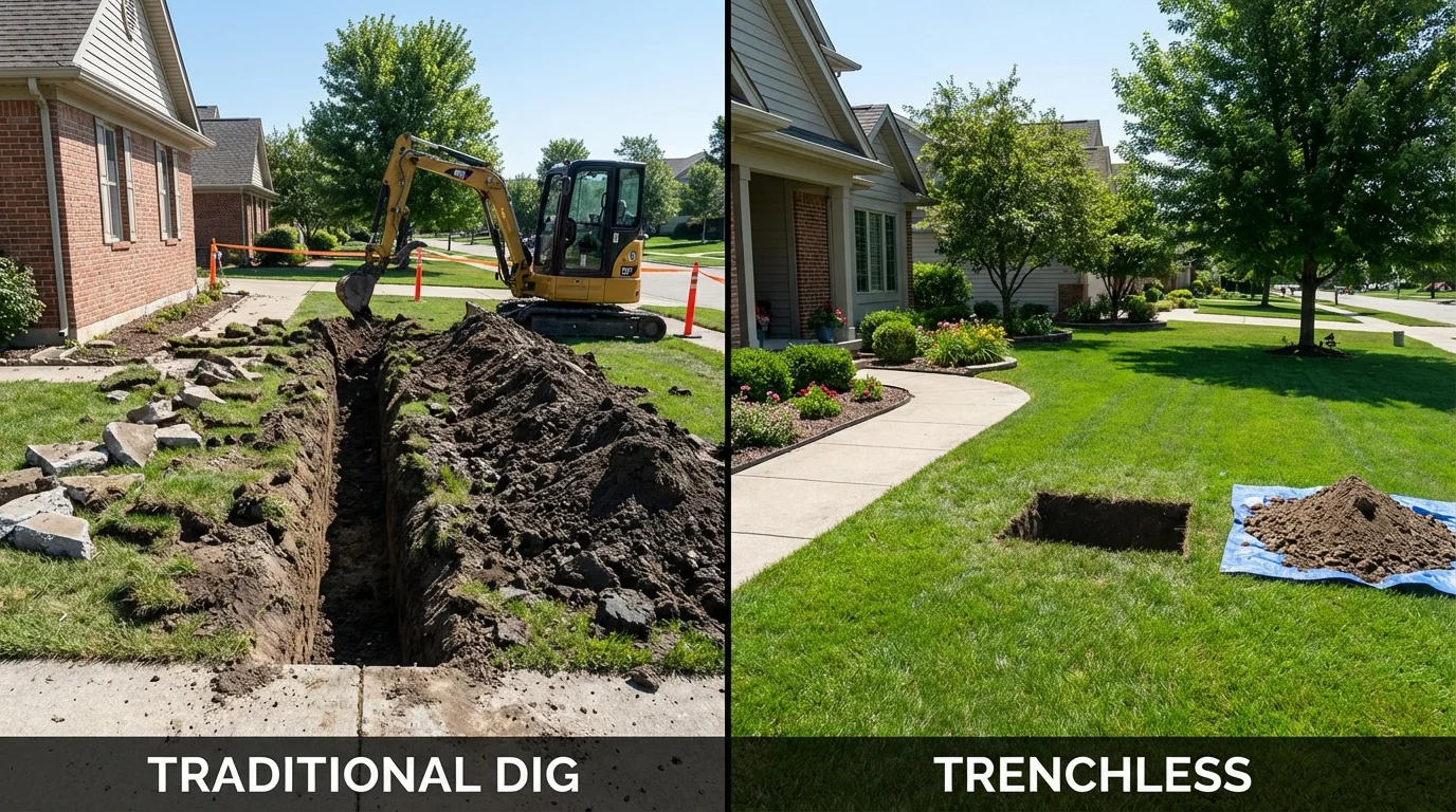Trenchless sewer repair with minimal yard damage versus traditional excavation in Elizabethton, TN